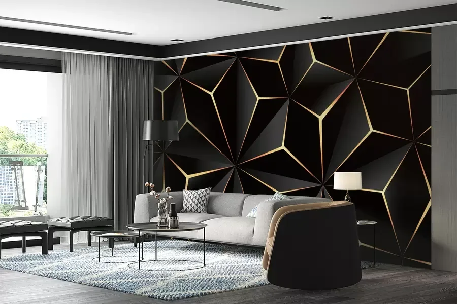 Contemporary interior with a black geometric wallcovering